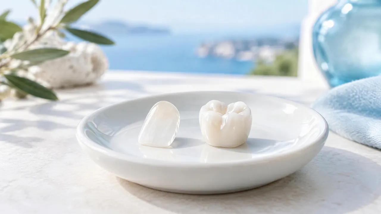 Illustrative comparison of a thin porcelain veneer and a full ceramic crown